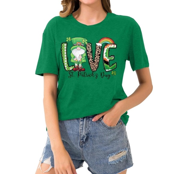 Women’s St. Patricks Day Green Cute Shamrock Gnomes Short Sleeve Shirt/T-Shirt☘️ - Picture 3 of 5